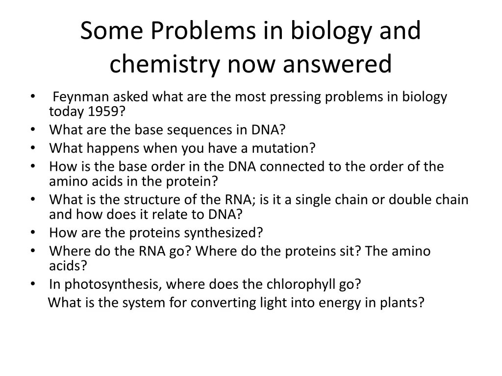 some problems in biology and chemistry