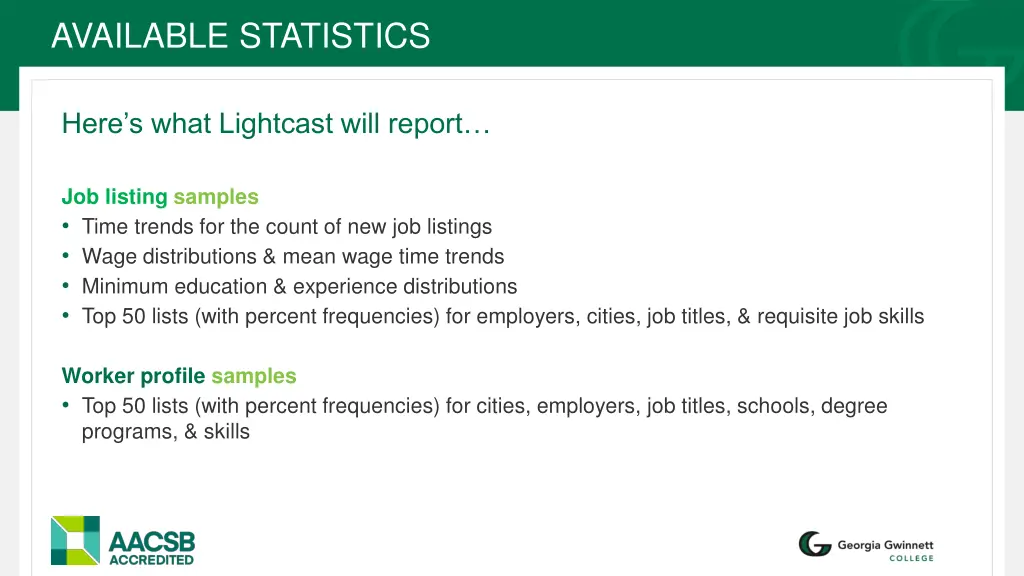 available statistics