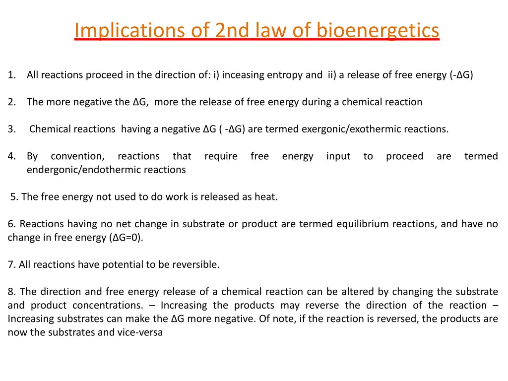 implications of 2nd law of bioenergetics