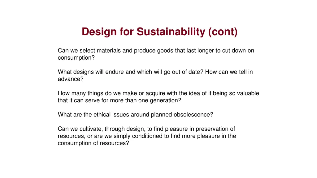 design for sustainability cont