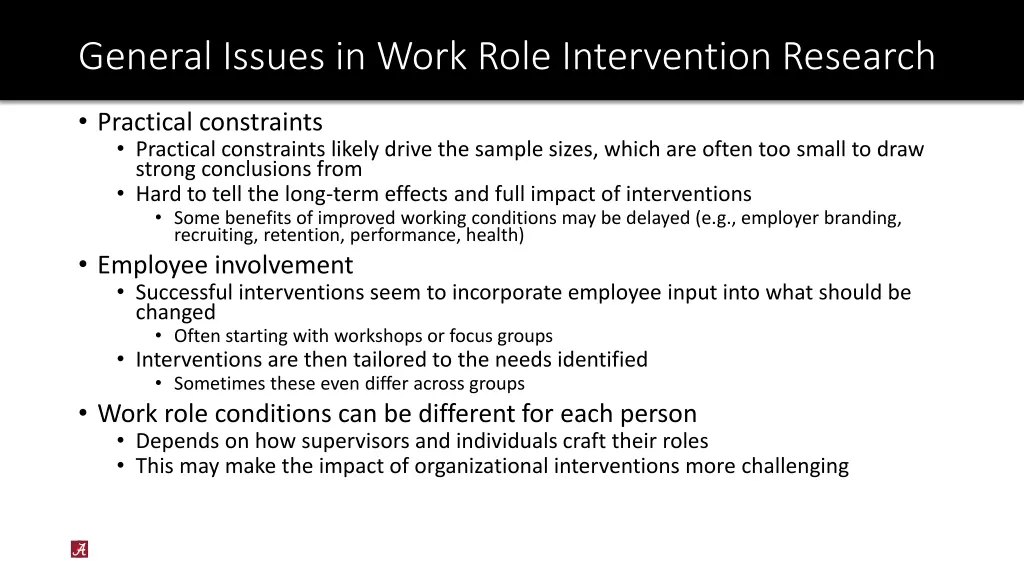 general issues in work role intervention research