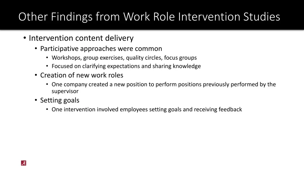 other findings from work role intervention studies 1