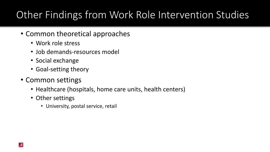 other findings from work role intervention studies