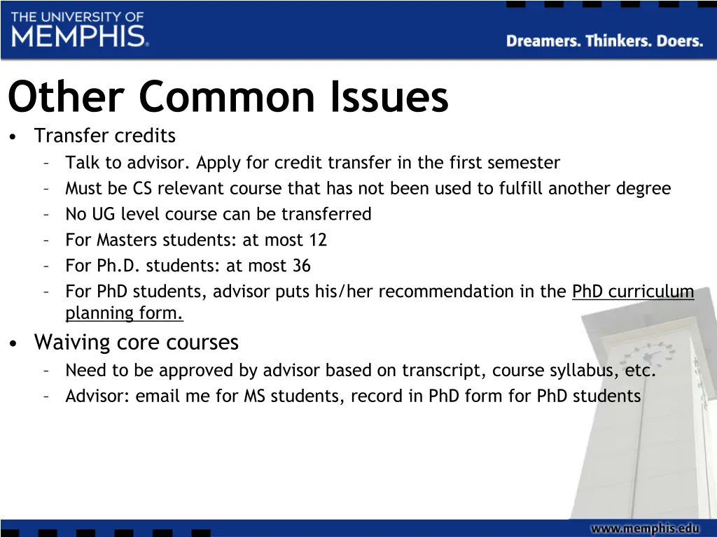 other common issues transfer credits talk