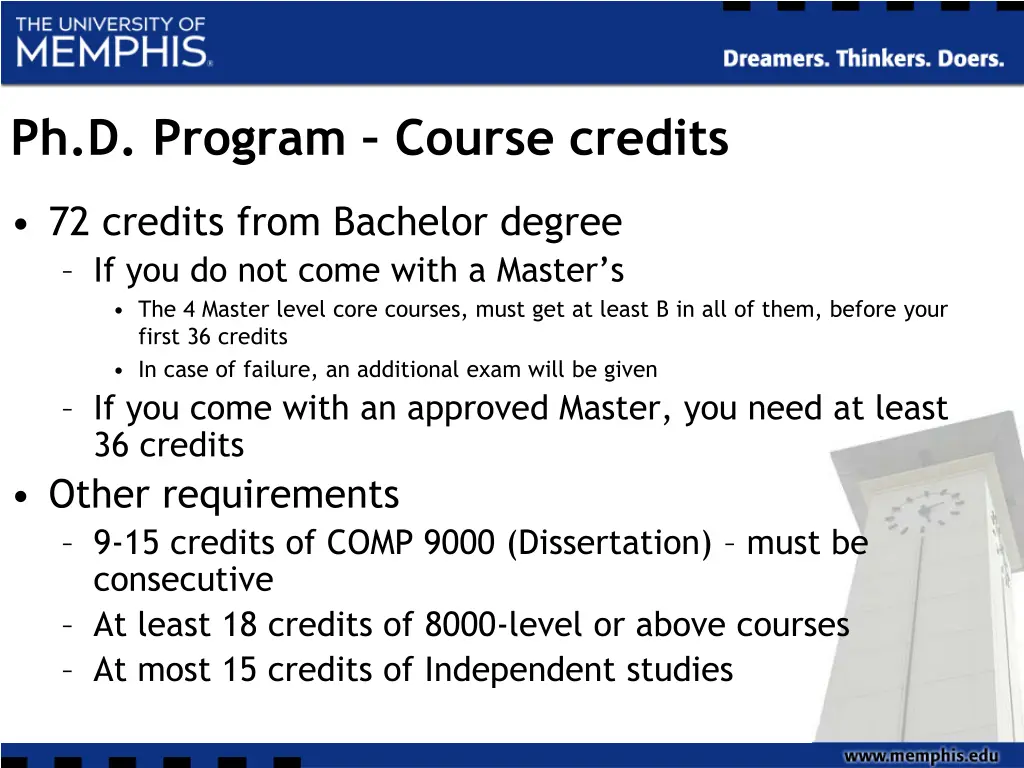 ph d program course credits