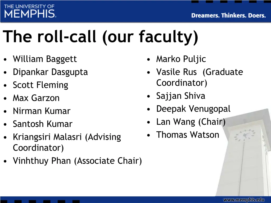 the roll call our faculty