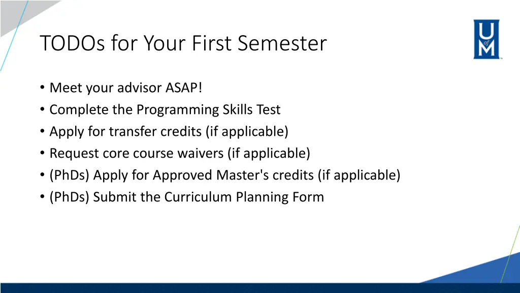 todos for your first semester