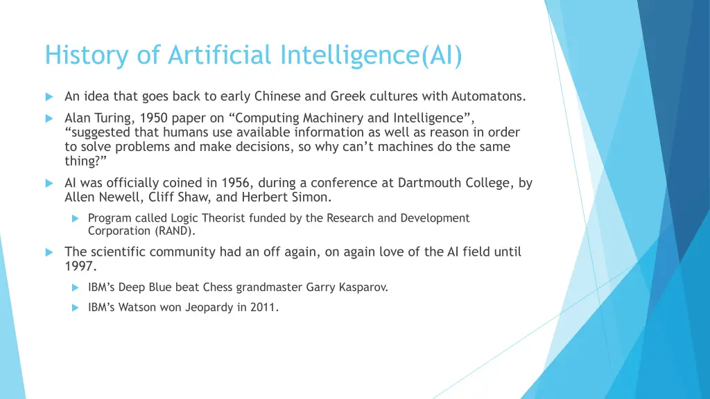 history of artificial intelligence ai