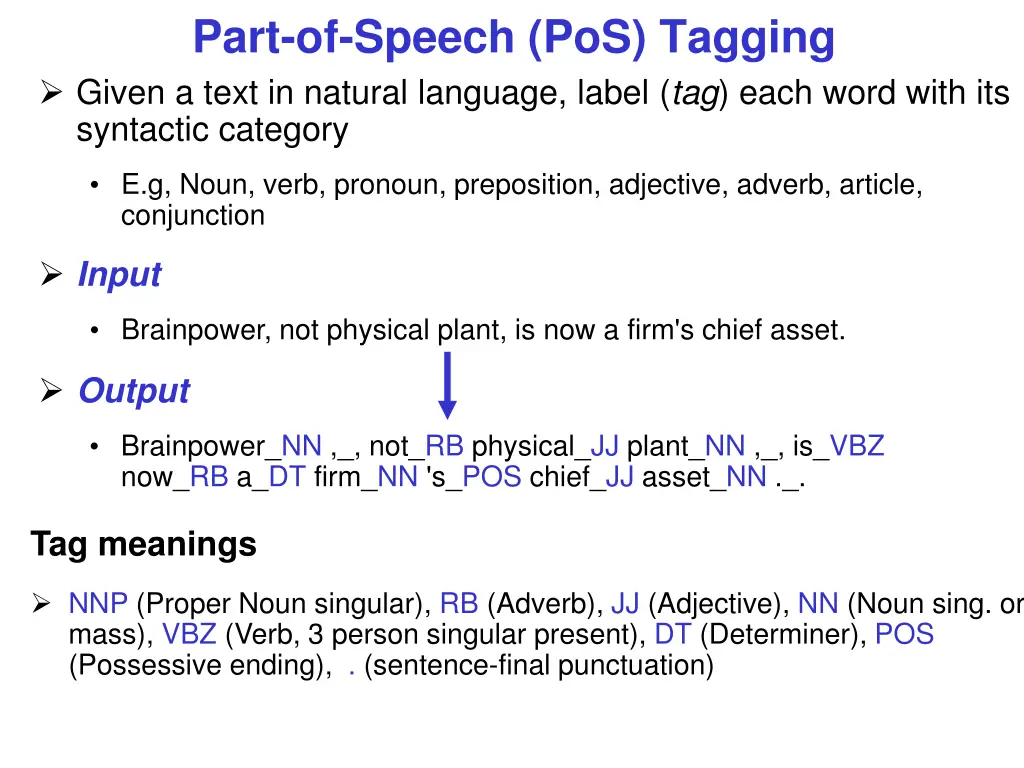 part of speech pos tagging given a text