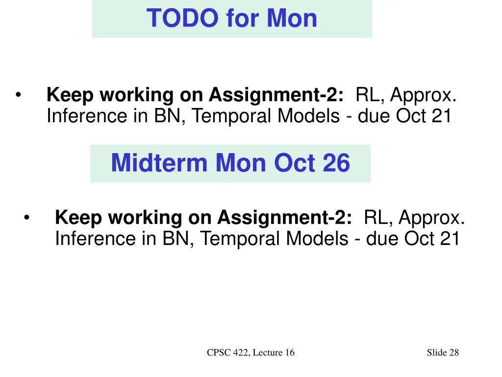 todo for mon