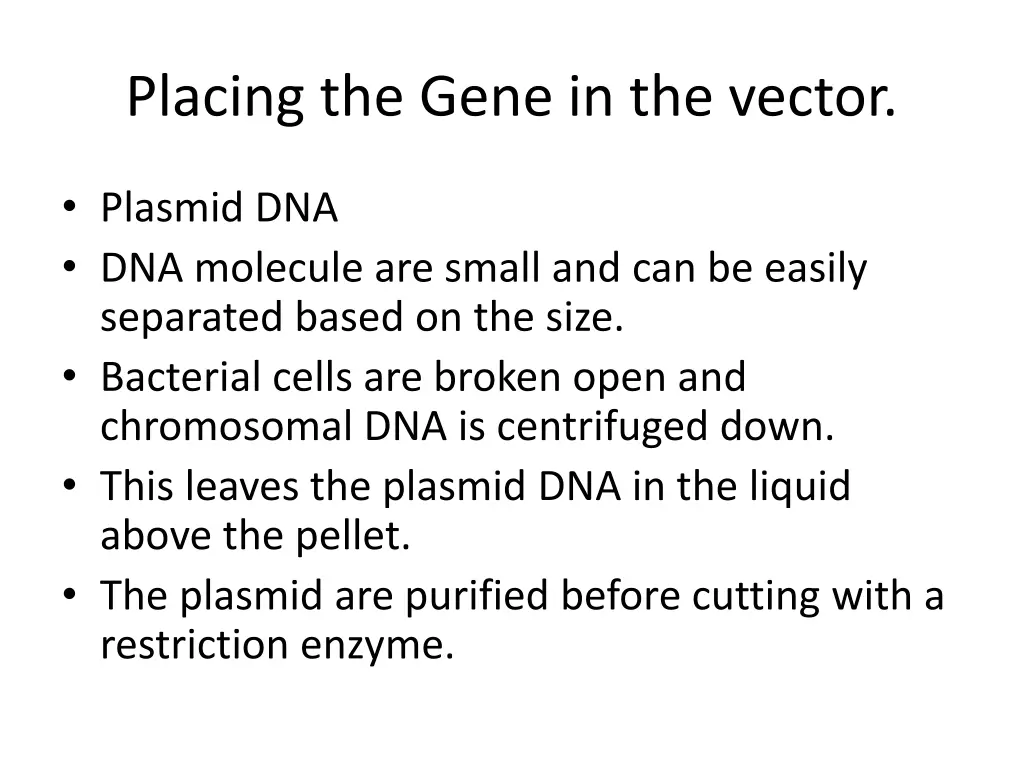 placing the gene in the vector