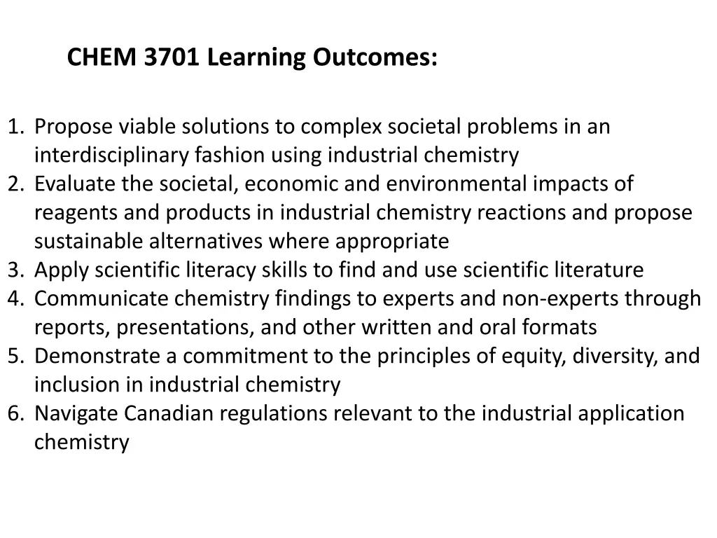 chem 3701 learning outcomes