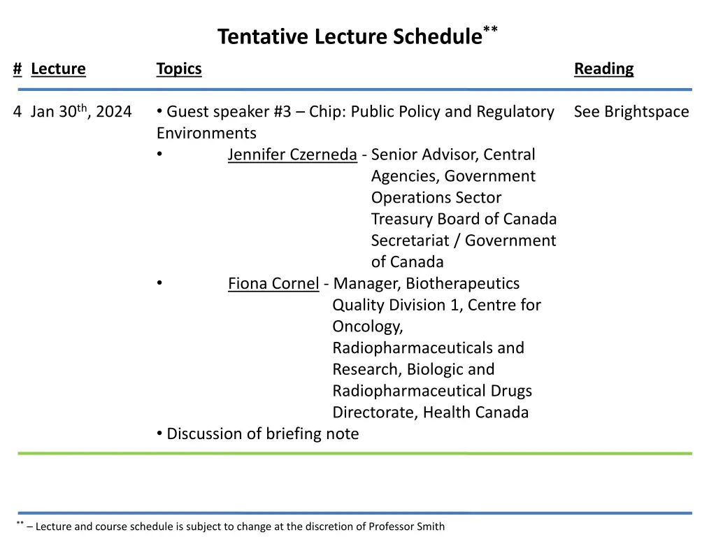 tentative lecture schedule 1