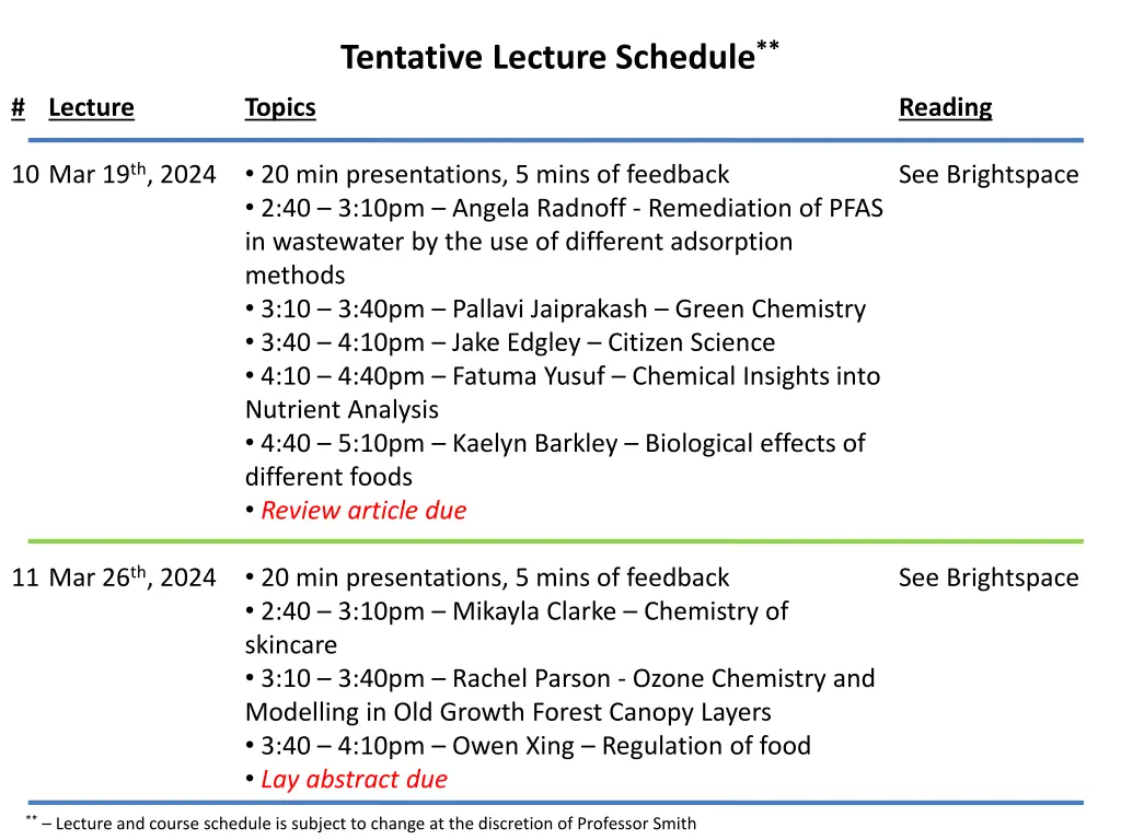tentative lecture schedule 4