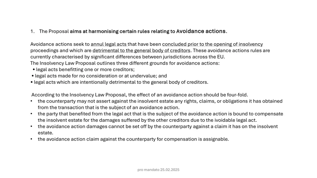 relating to a voidance actions voidance actions
