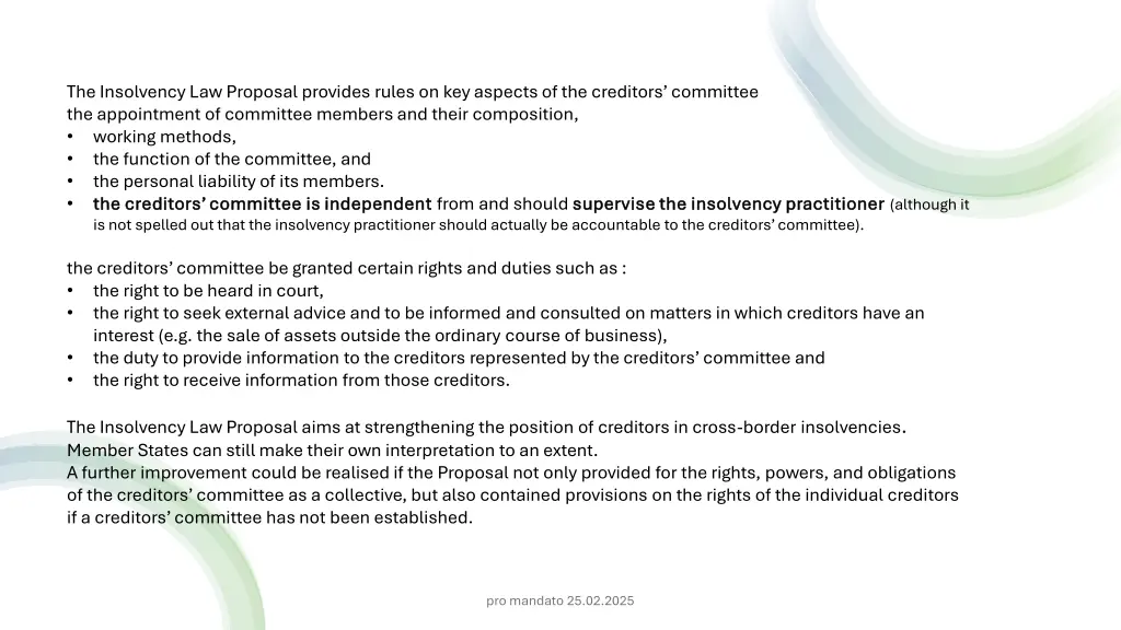 the insolvency law proposal provides rules
