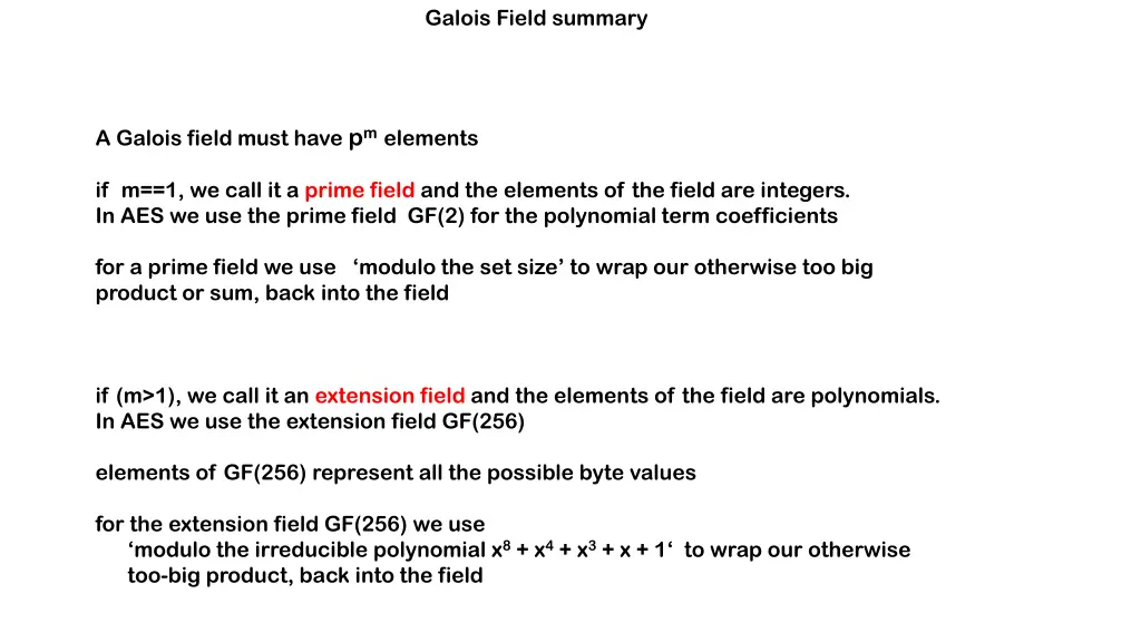 galois field summary