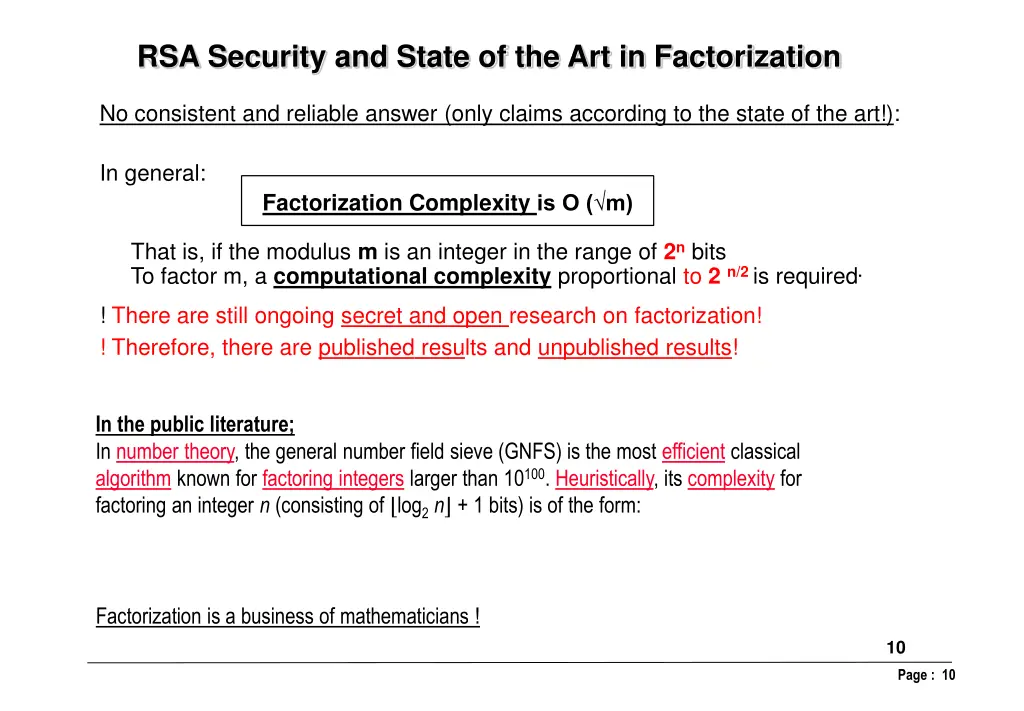 rsa security and state of the art in factorization