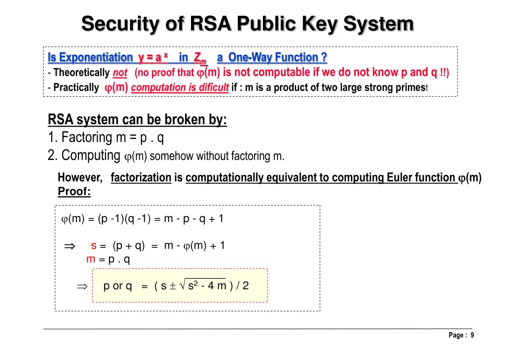 security of rsa public key system