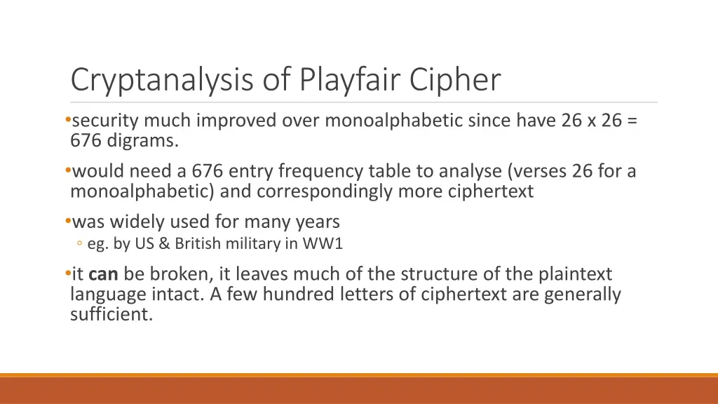 cryptanalysis of playfair cipher security much