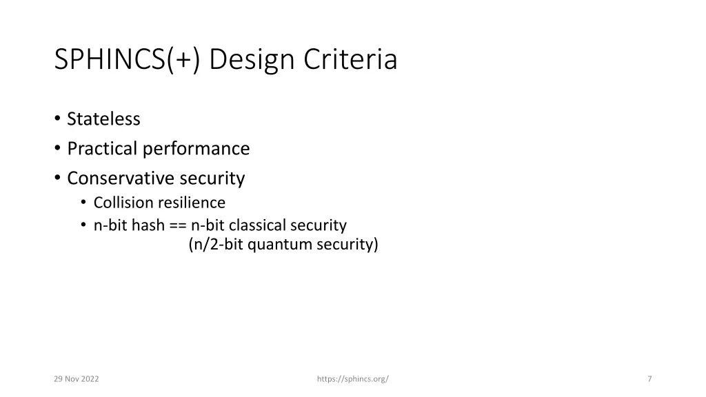 sphincs design criteria