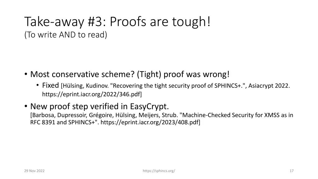 take away 3 proofs are tough to write and to read