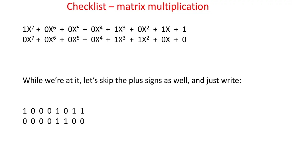 checklist matrix multiplication 1