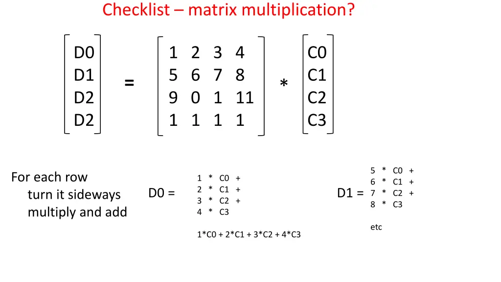 checklist matrix multiplication 2
