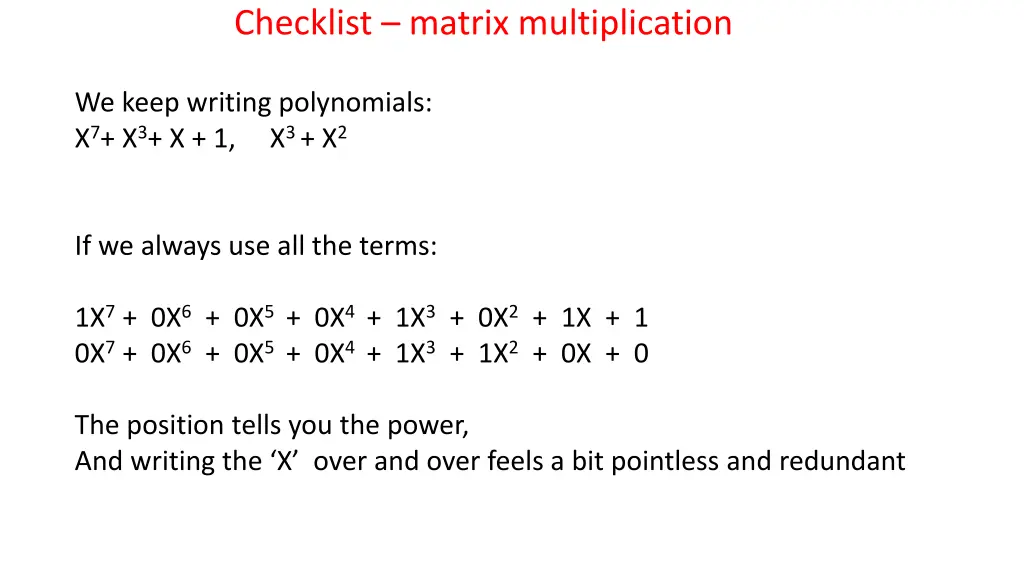 checklist matrix multiplication