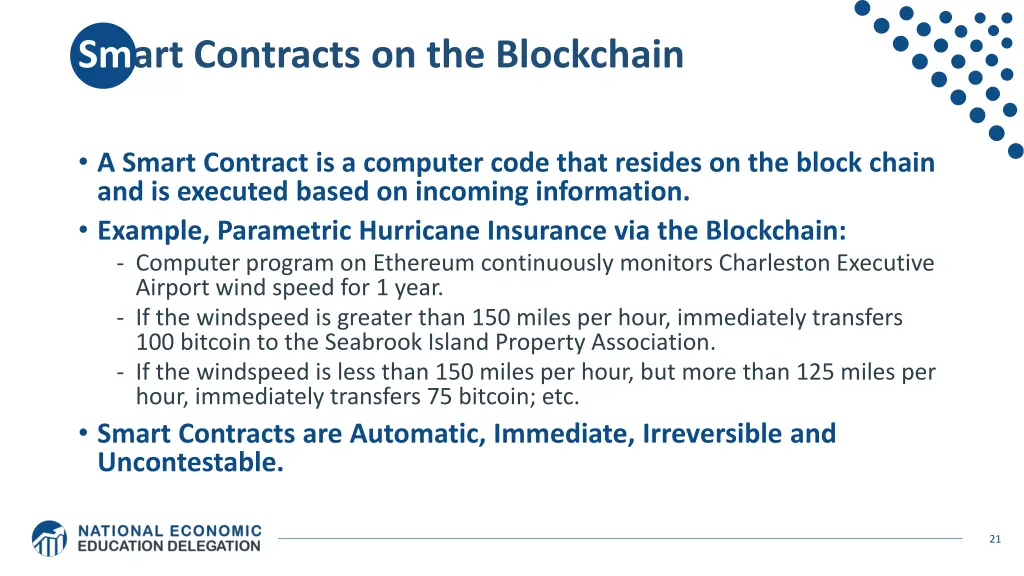 smart contracts on the blockchain