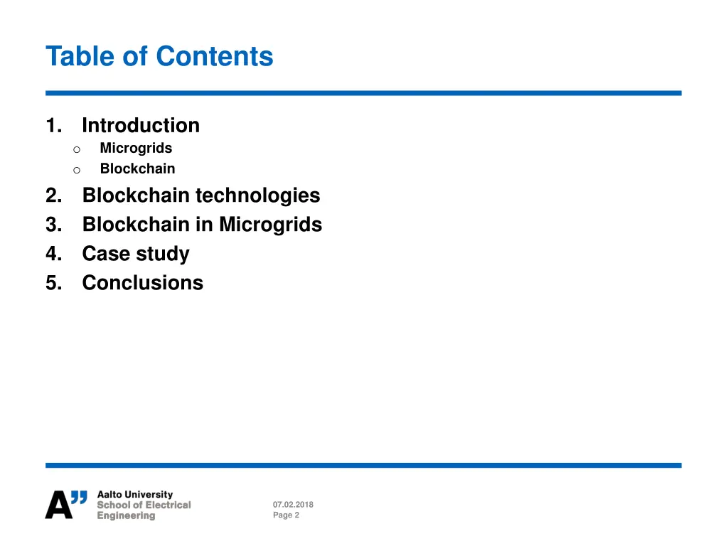 table of contents