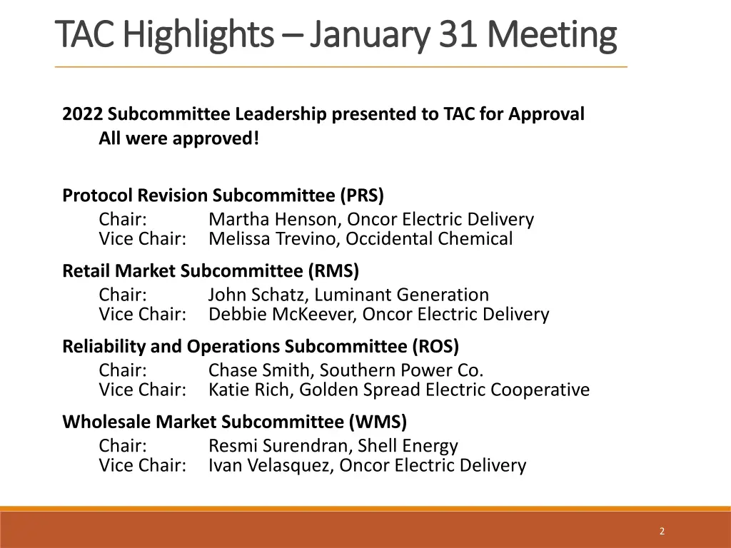tac highlights tac highlights january 31 meeting