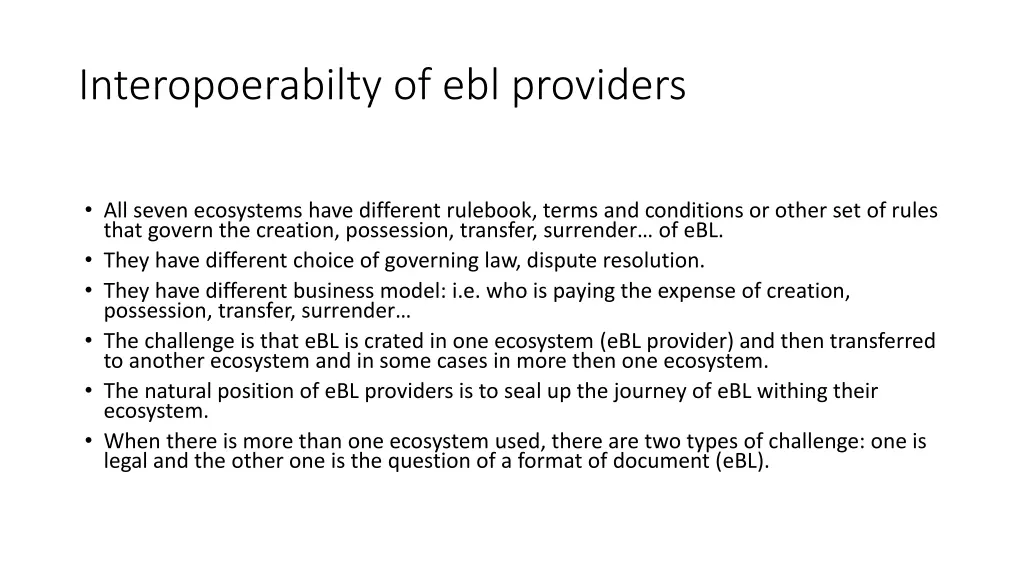 interopoerabilty of ebl providers