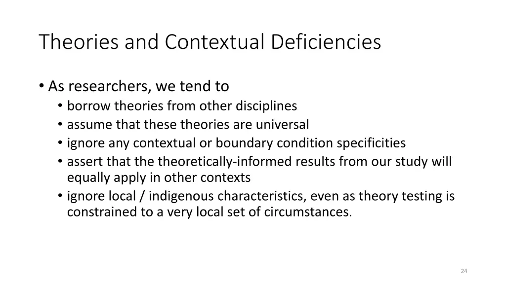 theories and contextual deficiencies