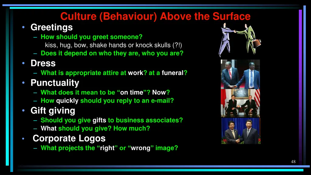 culture behaviour above the surface greetings