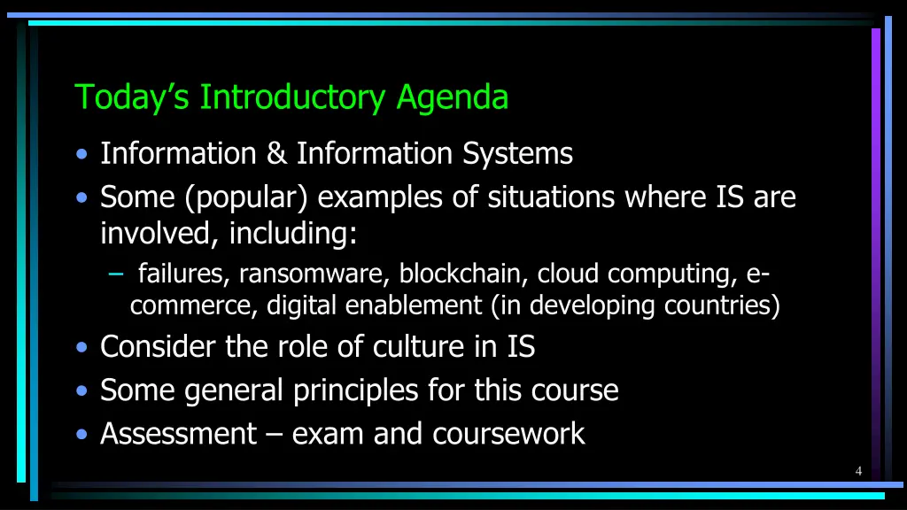 today s introductory agenda