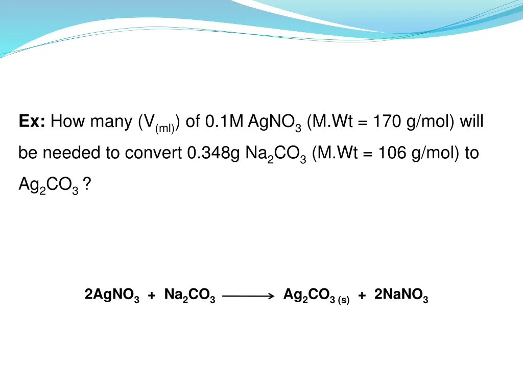 ex how many v ml of 0 1m agno