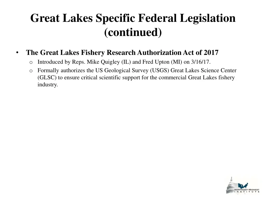 great lakes specific federal legislation continued