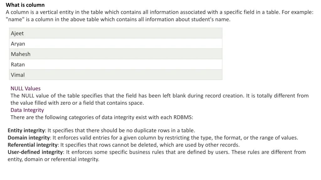 what is column a column is a vertical entity