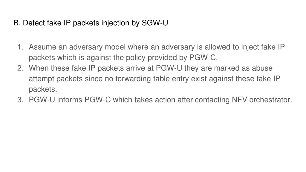 b detect fake ip packets injection by sgw u