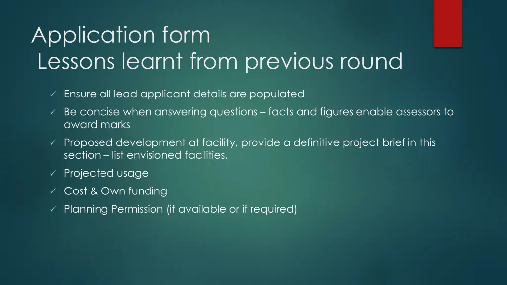 application form lessons learnt from previous