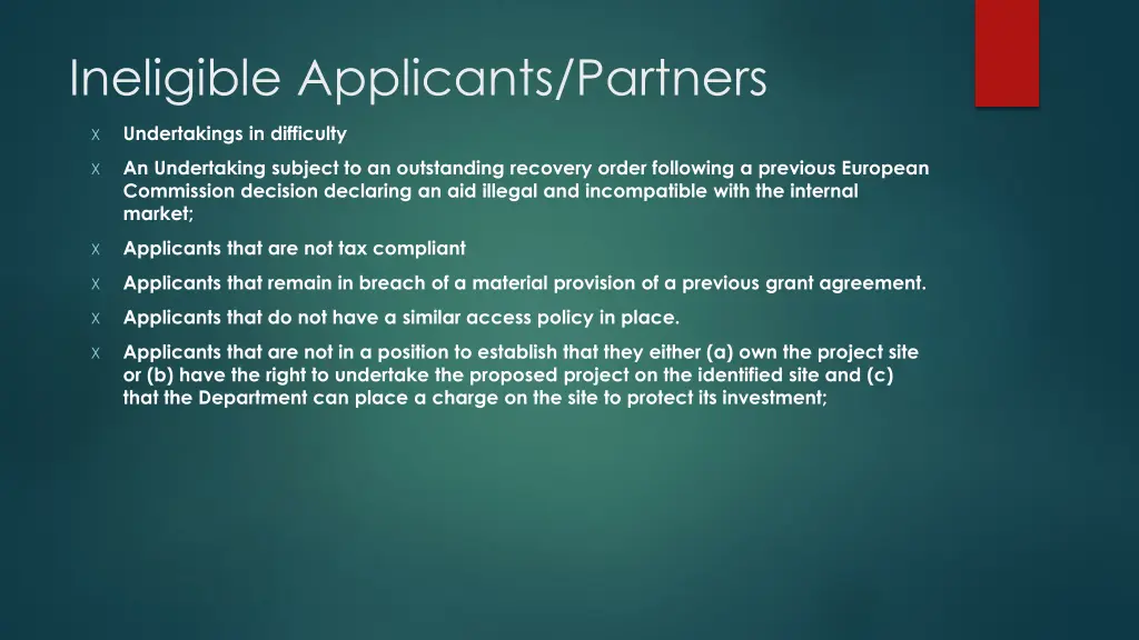 ineligible applicants partners