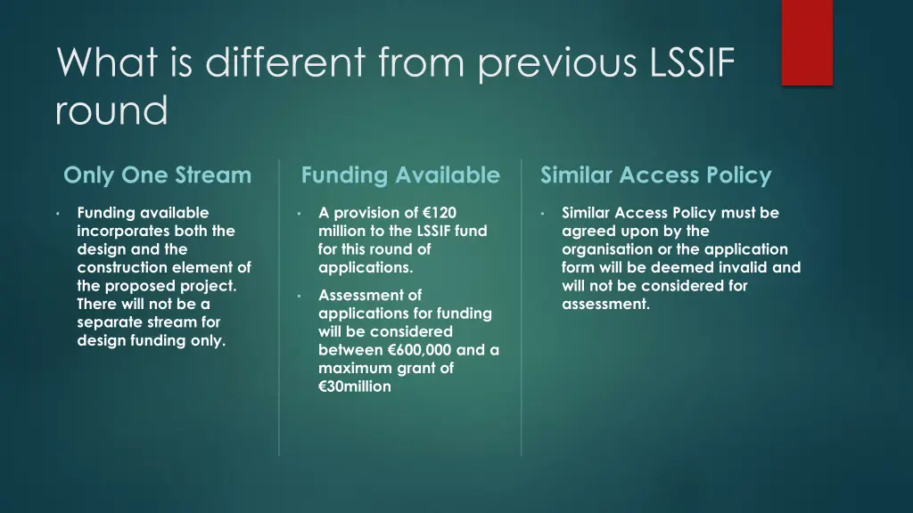 what is different from previous lssif round