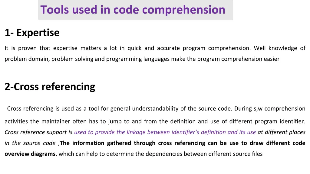 tools used in code comprehension