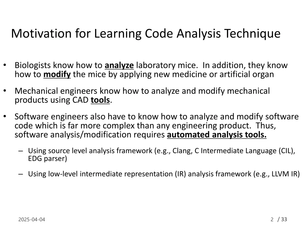 motivation for learning code analysis technique