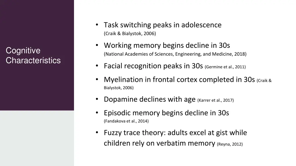 task switching peaks in adolescence craik