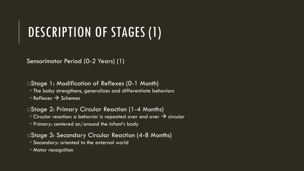 description of stages 1