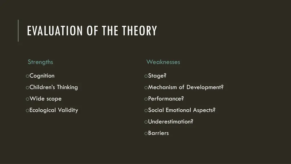 evaluation of the theory