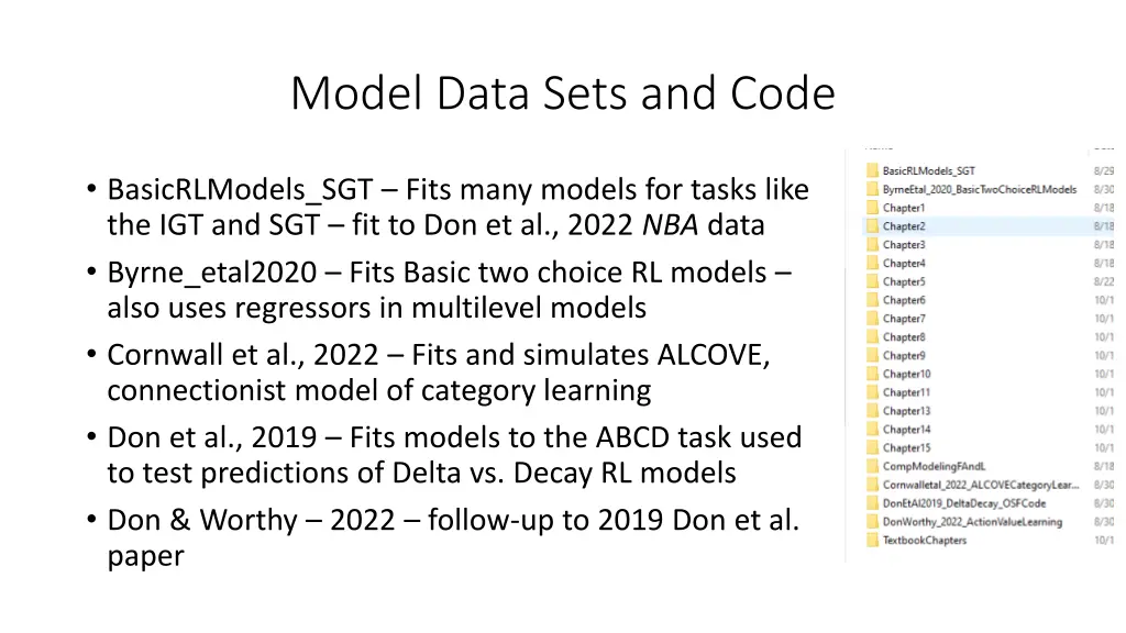 model data sets and code