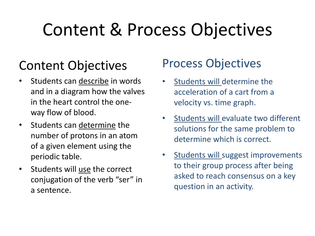 content process objectives